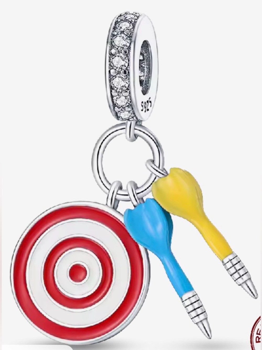 Silver, Red, Blue & Yellow Dangle Target & Darts Charm